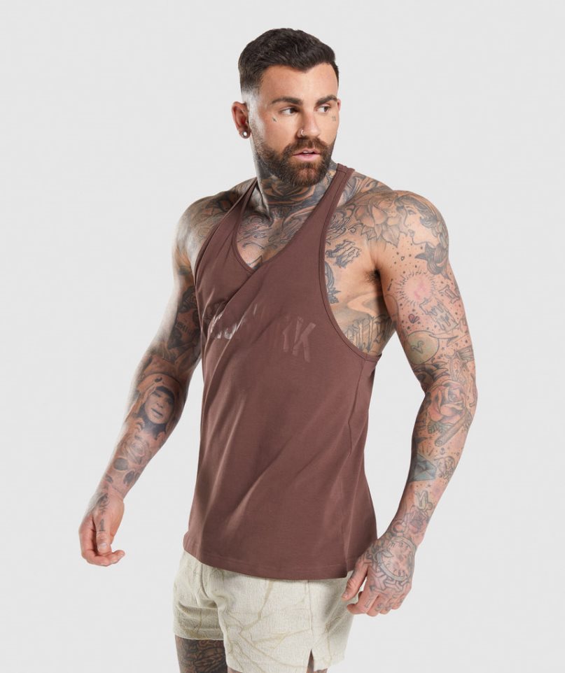 Men's Gymshark Power Stringer Tanks Brown | CA N5DA67